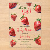 Invitations En Acrylique C'est un baby shower de fraise fille (Recto)