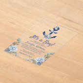 Invitations En Acrylique c'est un garçon, bleu marine baby shower nautique  (Poser)