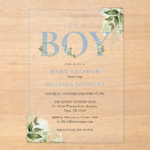 Invitations En Acrylique C'est un garçon Dusty Blue Greenery Baby shower (Recto)