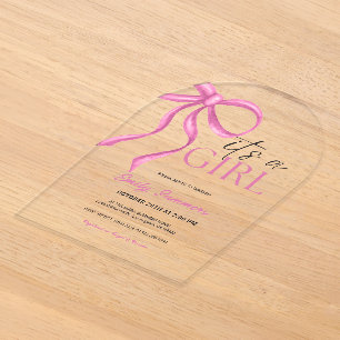 Invitations En Acrylique C'est un Ruban Rose Fille