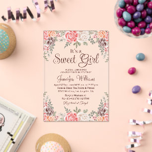 Invitations En Acrylique c'est une douce fille baby shower boho floral marr