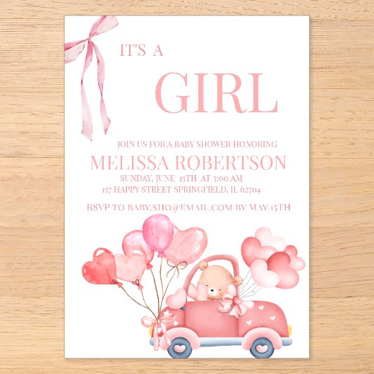 Invitations En Acrylique C'est une fille ! (Recto)
