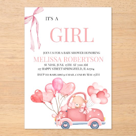 Invitations En Acrylique C'est une fille ! (Recto)