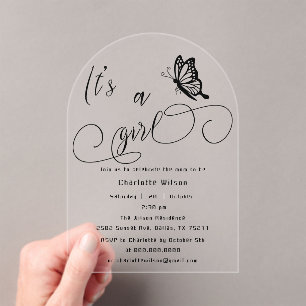 Invitations En Acrylique C'est une fille Baby Shower papillon minimaliste m