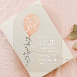 Invitations En Acrylique C'Est Une Fille Eucalyptus Baby shower Balloon Ver