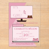 Invitations En Acrylique C'est une fille ! Ours mignon Écran d'ordinateur B (Recto)