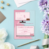 Invitations En Acrylique C'est une fille ! Ours mignon Écran d'ordinateur B (Insitu (Mariage))