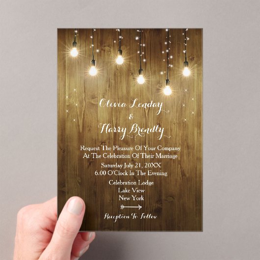 Invitations En Acrylique Chaîne Rustique De Lumières Mariage Acrylique Invi (In situ (ordinateur de poche))