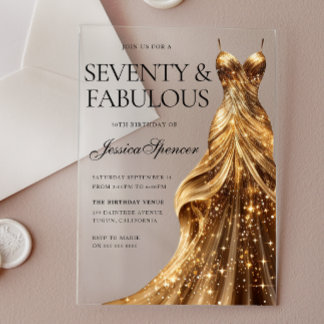 Invitations En Acrylique Champagne Gold Gown 70 & Fabuleux 70e anniversaire