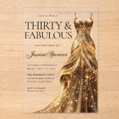 Invitations En Acrylique Champagne Gold Gown Fabuleux 30e anniversaire (Recto)