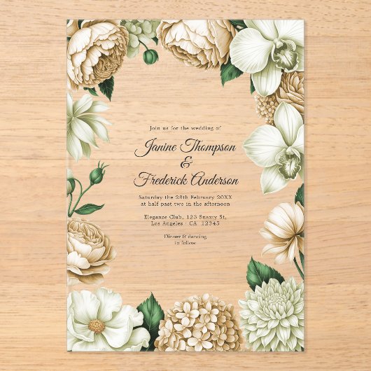 Invitations En Acrylique Champagne & Ivory Modern Botanical Wedding (Recto)