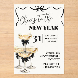 Invitations En Acrylique Champagne Or Noir Fête le Nouvel An