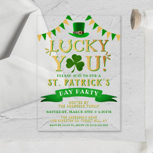 Invitations En Acrylique Chanceux vous ! Soirée de la Saint-Patrick