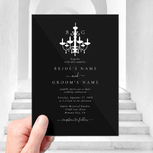 Invitations En Acrylique Chandelier Monogramme Mariage Élégant Noir Blanc
