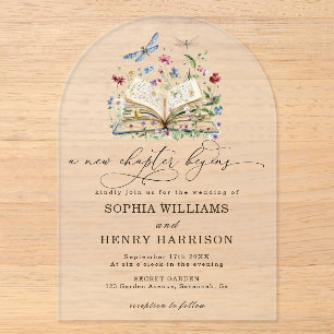 Invitations En Acrylique Chapitre de nouvelles commence le livre floral de