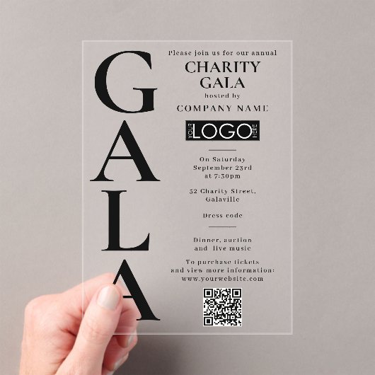 Invitations En Acrylique Charity Gala Fundraising Event QR Code Logo (In situ (ordinateur de poche))
