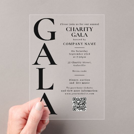 Invitations En Acrylique Charity Gala Template Fundraising Event QR Code (In situ (ordinateur de poche))