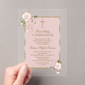 Invitations En Acrylique Charm Blush Or rose Croix Flore Sainte Communion (In situ (ordinateur de poche))