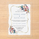 Invitations En Acrylique Charm Dusty Blue Misty Rose Flowers Wedding  (Recto)