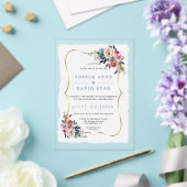 Invitations En Acrylique Charm Dusty Blue Misty Rose Flowers Wedding  (Insitu (Mariage))