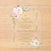 Invitations En Acrylique Charm Gold Spring Blush Floral Girl Holy Communion (Recto)