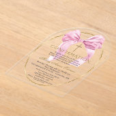 Invitations En Acrylique Charm Pink Bow Gold confirmation fille transparent (Poser)