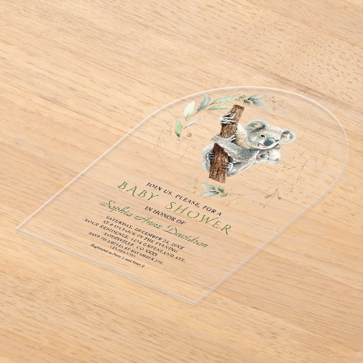 Invitations En Acrylique Charmant Cute Koala Baby shower d'or vert (Poser)