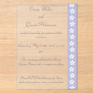 Invitations En Acrylique Charmant Sakura en lavande Acrylique Mariage