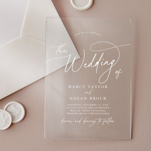 Invitations En Acrylique Charme élégant Blanc Simple Boho Mariage moderne