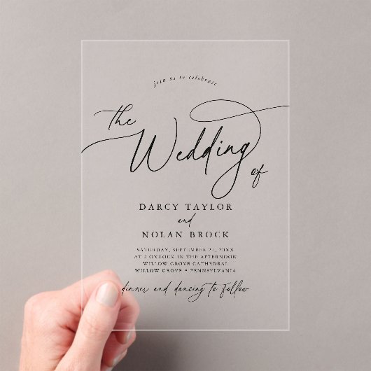 Invitations En Acrylique Charme élégant Noir Simple Boho Mariage moderne (In situ (ordinateur de poche))