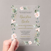 Invitations En Acrylique Charme espagnol Rose Floral Or Nuestra Boda (In situ (ordinateur de poche))