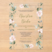 Invitations En Acrylique Charme espagnol Rose Floral Or Nuestra Boda (Recto)
