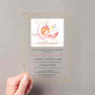 Invitations En Acrylique Charme sur la Fille de la Lune Calligraphie Baby S