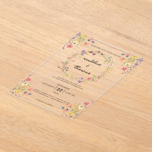 Invitations En Acrylique Charme Whimsical Wild Flower Wreath Mariage photo (Poser)