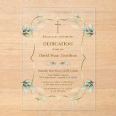 Invitations En Acrylique Charming Airy Greenery Gold Cross Dedication (Recto)