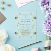 Invitations En Acrylique Charming Airy Greenery Gold Cross Dedication (Insitu (Mariage))