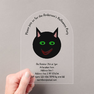 Invitations En Acrylique Chat noir Halloween personnalisé