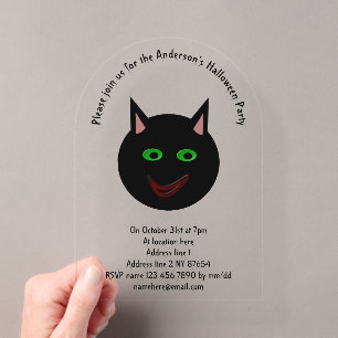 Invitations En Acrylique Chat noir personnalisé pour Halloween