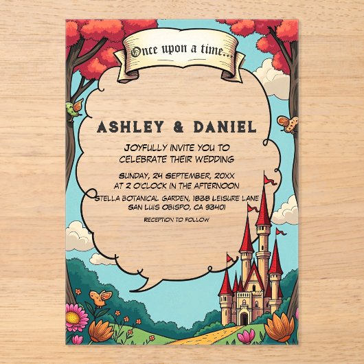 Invitations En Acrylique Château de forêt enchantée Fairytale Mariage (Recto)