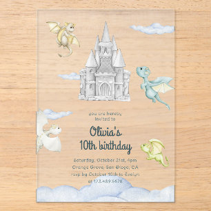 Invitations En Acrylique Château Magique Anniversaire Enfants Dragons Migno
