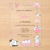 Invitations En Acrylique Chats mignons roses 1er anniversaire (Recto)
