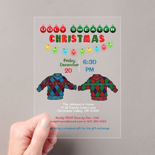 Invitations En Acrylique Chaud Jacquard moche Noël et lumières (In situ (ordinateur de poche))