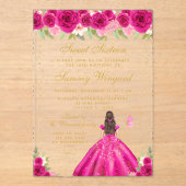 Invitations En Acrylique Chaud rose Brunette Cheveux Princesse Sweet sixtee (Recto)