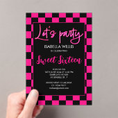 Invitations En Acrylique Checker rose chaud noir blanc Lets party Sweet 16 (In situ (ordinateur de poche))