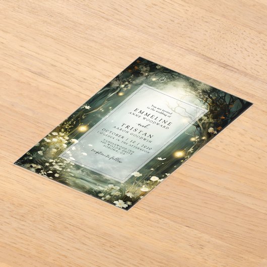 Invitations En Acrylique Chemin De Forêt Enchantée De Fleurs Mariage Vert (Poser)