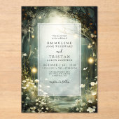 Invitations En Acrylique Chemin De Forêt Enchantée De Fleurs Mariage Vert (Recto)