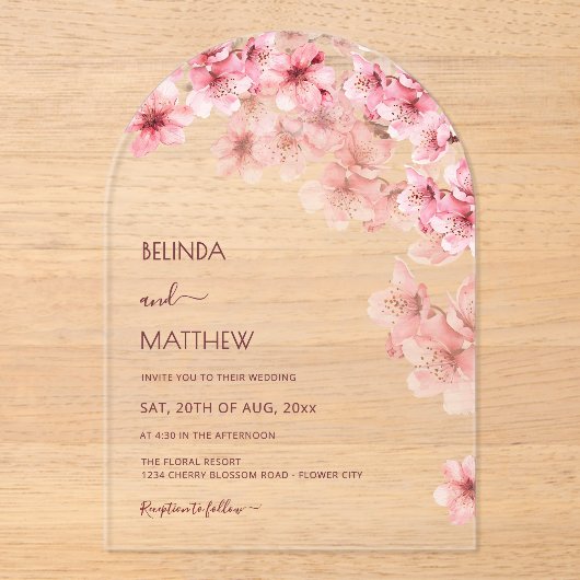 Invitations En Acrylique  Cherry Blossom White  Wedding (Recto)