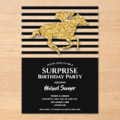 Invitations En Acrylique Cheval d'or Noir Blancs Anniversaire (Recto)