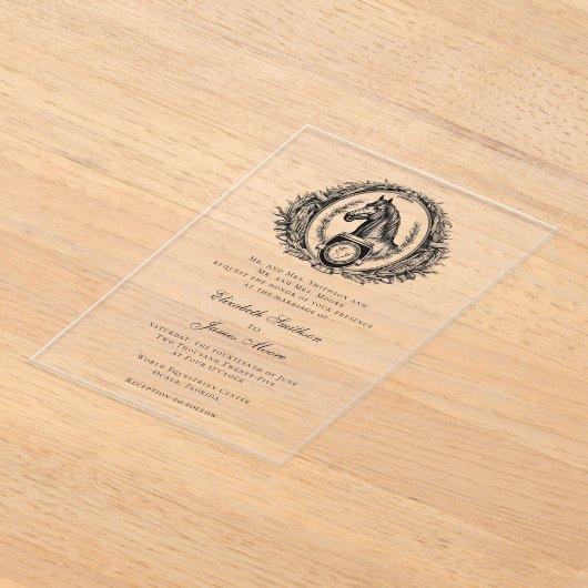 Invitations En Acrylique Cheval Monogramme Élégant Mariage équestre clair (Poser)