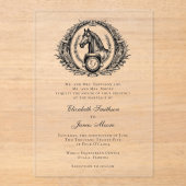 Invitations En Acrylique Cheval Monogramme Élégant Mariage équestre clair (Recto)